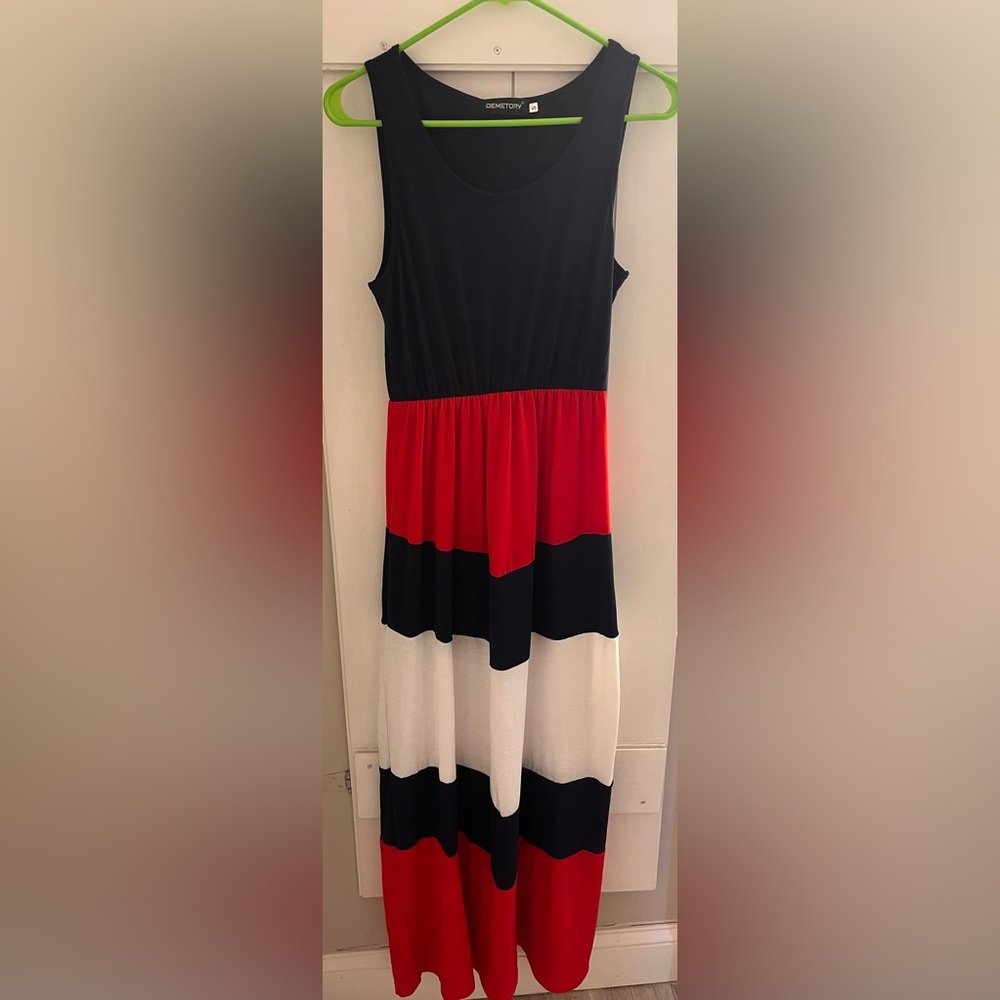 Colorblock Maxi Dress in Blue, Red, White, size medium